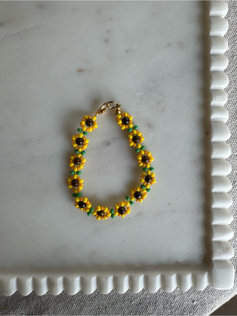 Czech Glass Seed Beads and Tiger Eye Handmade Beaded Sunflower Bracelet